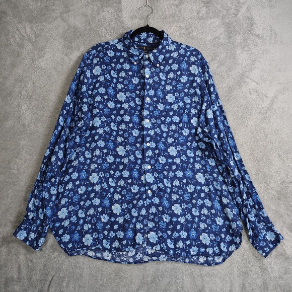 Ralph Lauren Shirt Men XL Luxury Linen Blue Floral Button Down Long Sleeve - Picture 1 of 8